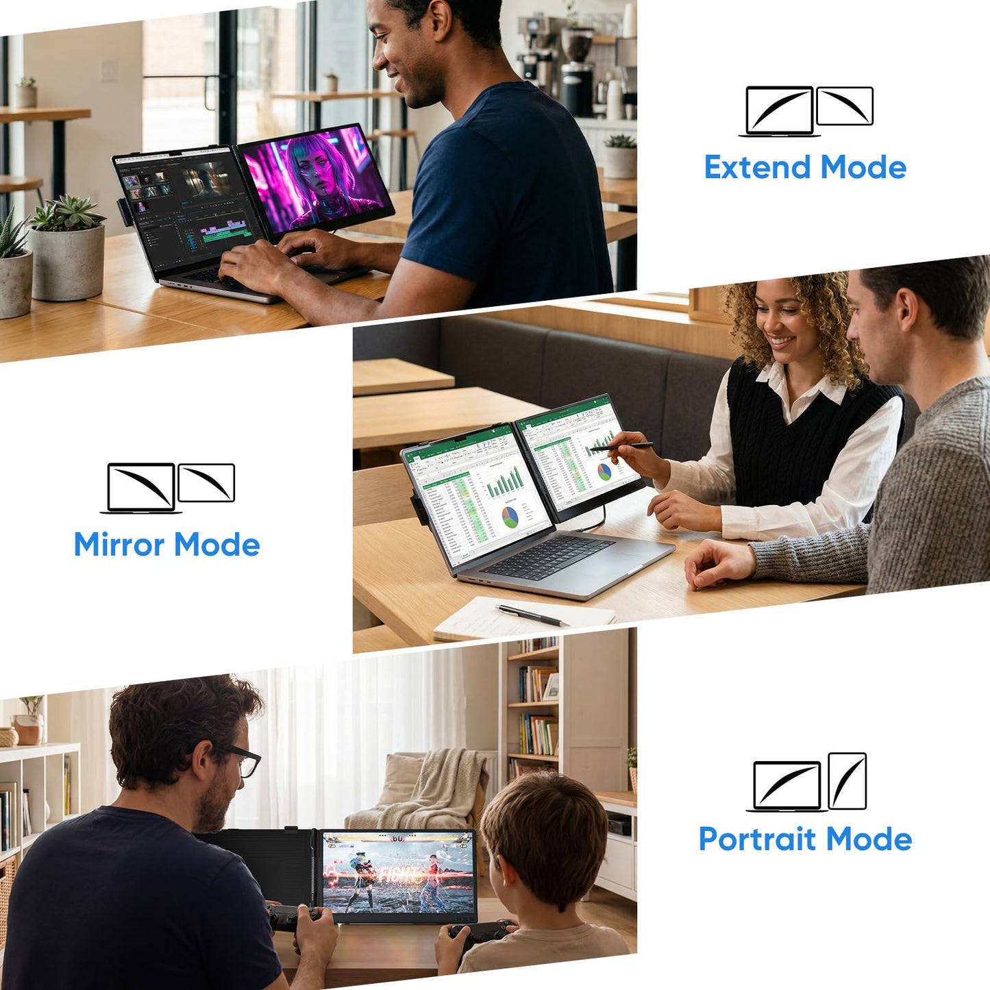 Laptop Screen Extender, 14” FHD 1080P Portable Monitor for Laptop, 0.27" Ultra-Thin Display with 100% sRGB, Dual Screen Extender for 13–17” Laptops, Plug & Play for Windows/Mac/Chrome/Android