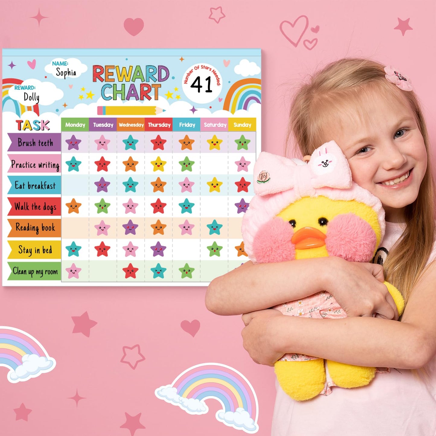 Reward Chart for Kids,Magnetic Behavior Chore Chart for Kids at Home,26 Rainbow Blue Chore Charts,1960 Star Stickers,56 Reward Stickers,Incentive Chore Chart to Develop Responsibility and Good Habits