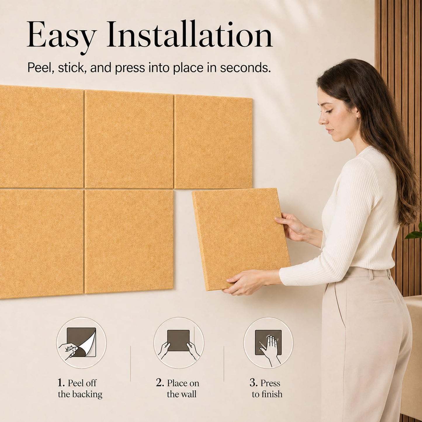 Baysola Felt Bulletin Board Panels 48 x 36 Inch Self Adhesive Wall Tiles Cork Board Alternative for Office Classroom Photos Notes 12 Pack