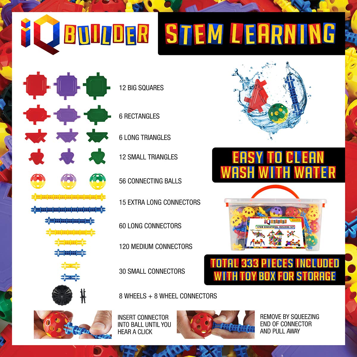IQ BUILDER | STEM Learning Toys | Creative Construction Engineering | Fun Educational Building Blocks Toy Set for Boys and Girls Ages 5 6 7 8 9 10 Year Old + | Best Toy Gift for Kids | Activity Game