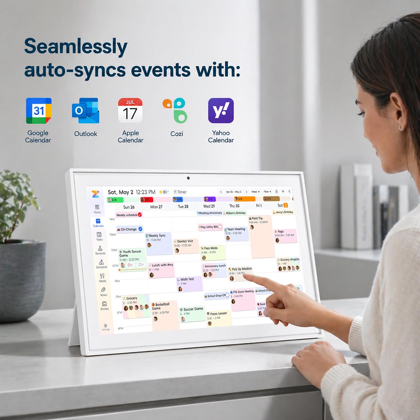 Beinhome 15.6" Smart Digital Calendar No Subscription, Touch Screen Electronic Wall Planner with Interactive Kids Chores Chart & Rewards, Photo Display, Full HD Family Schedule Organizer