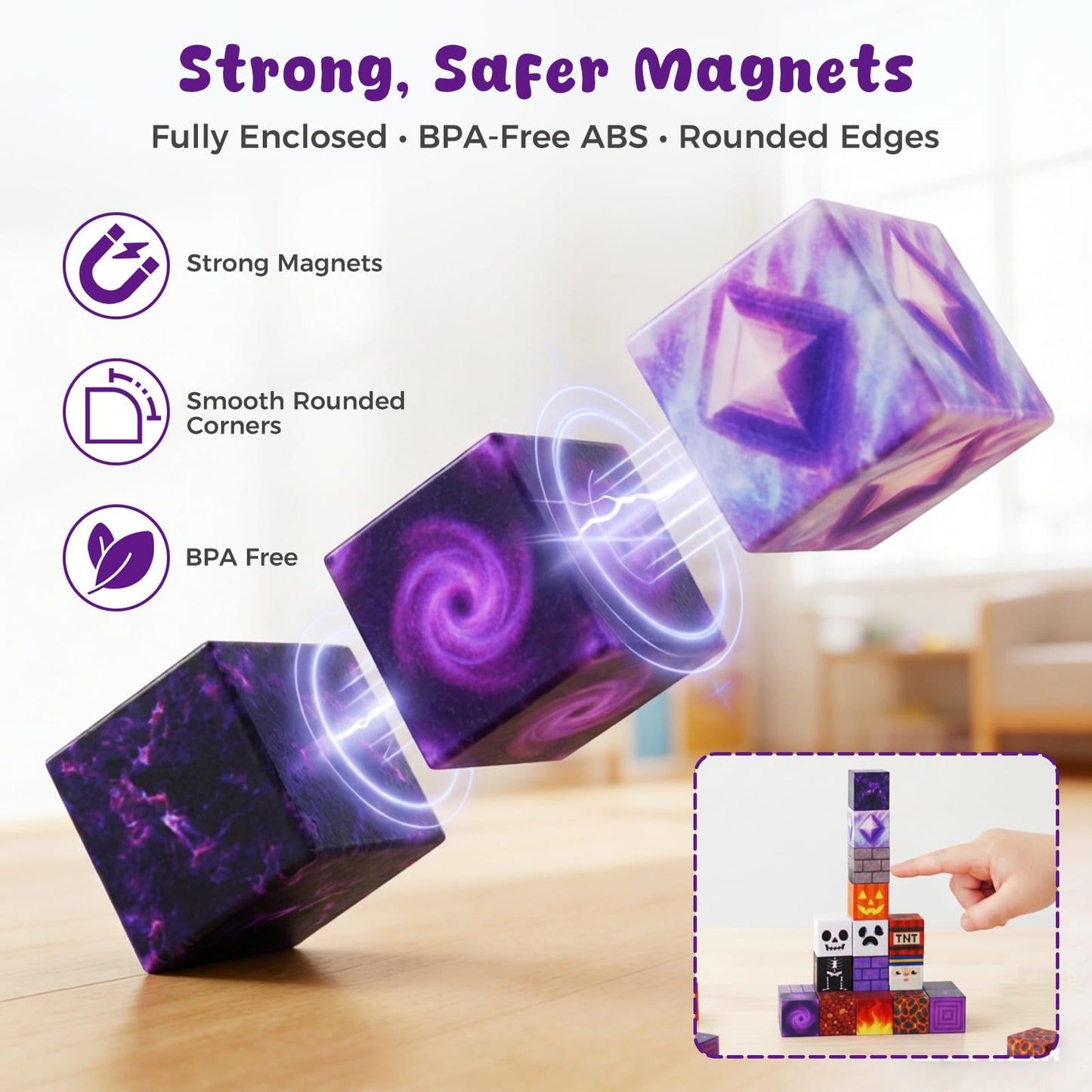 3 otters Magnetic Blocks 150PCS Portal Set, STEM Magnet Cubes Construction Toys for Kids, Sensory Stacking Building Blocks Birthday Gifts for Boys & Girls