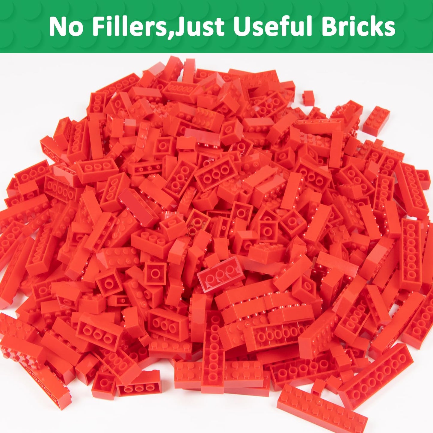 Cabeeskii 560 Pieces Red Classic Building Blocks Bulk with 2 Base Plates, Building Bricks in 7 Size, Compatible with All Major Bricks, for Kids & MOC Lovers