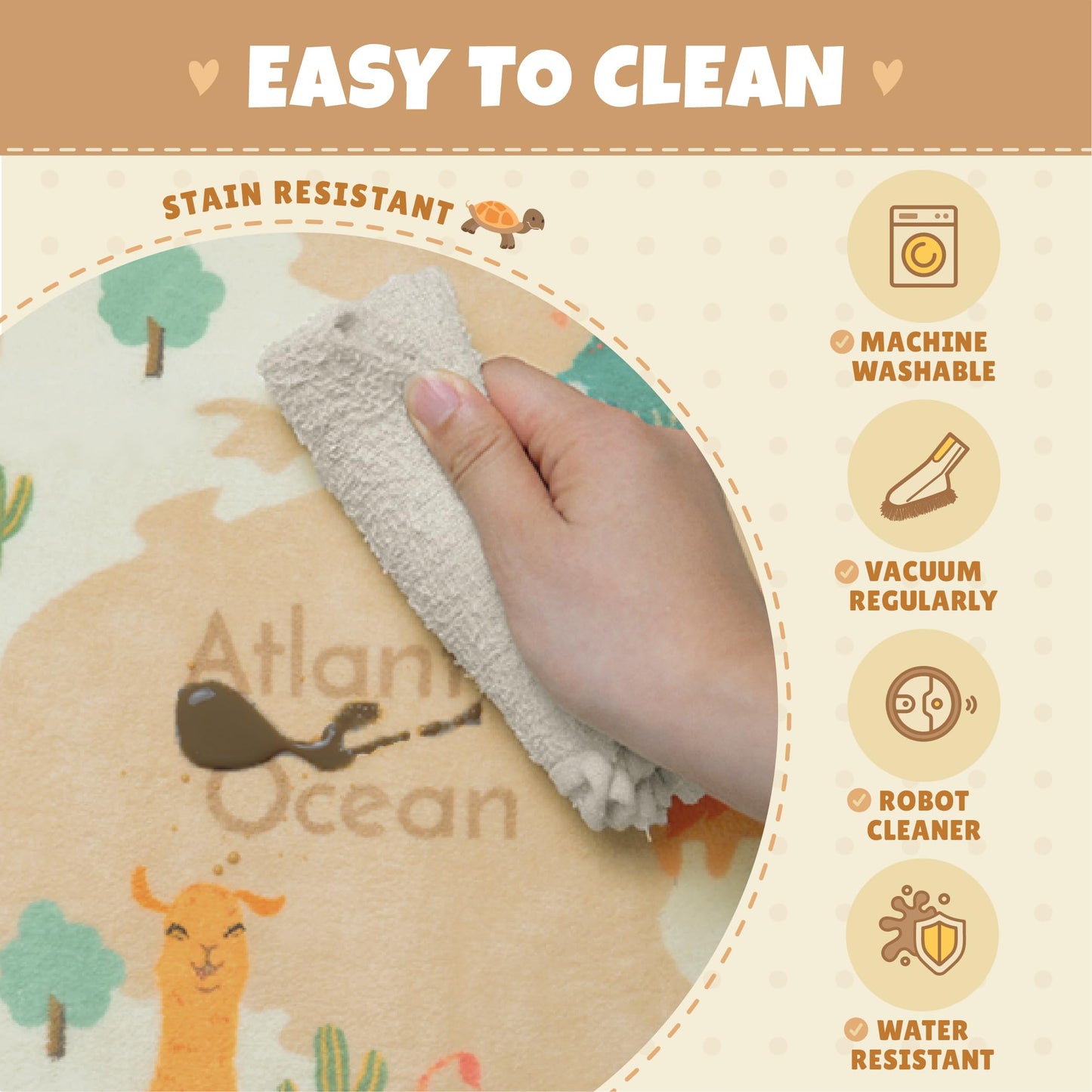 Hazo Haus Large Kids Rugs for Classroom - 6x9 Kids Room Rug with Animal & Educational World Map Play Mat - Washable, Non-Slip, Stain Resistant, Soft & Safe for Child, Playroom Essentials - Soft Beige
