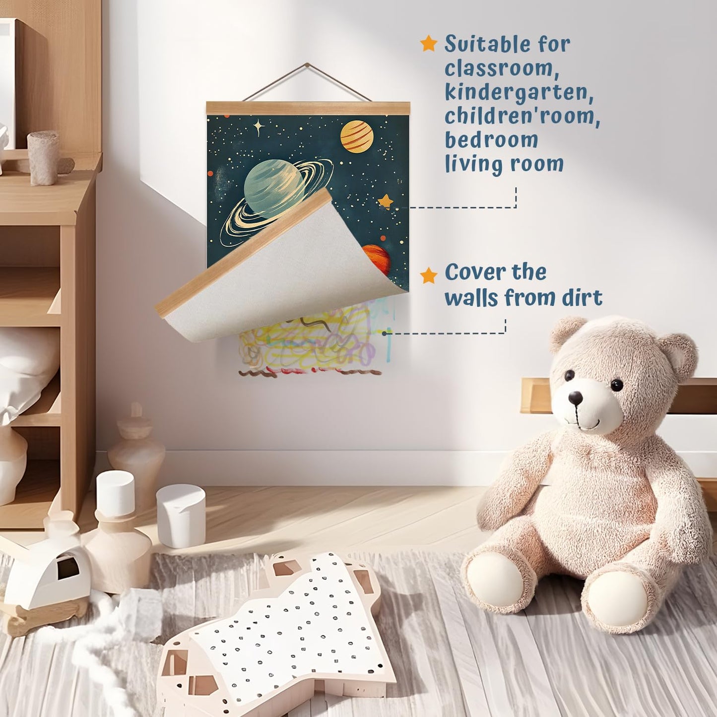 ZTGDA Solar System & Astronaut Wall Art Set of 2, Space Poster with Wood Hanger, Universe Theme Kids Room Decor for Boys and Girls, Classroom or Nursery Wall Display, 12x16 Inch(Space travel-01)