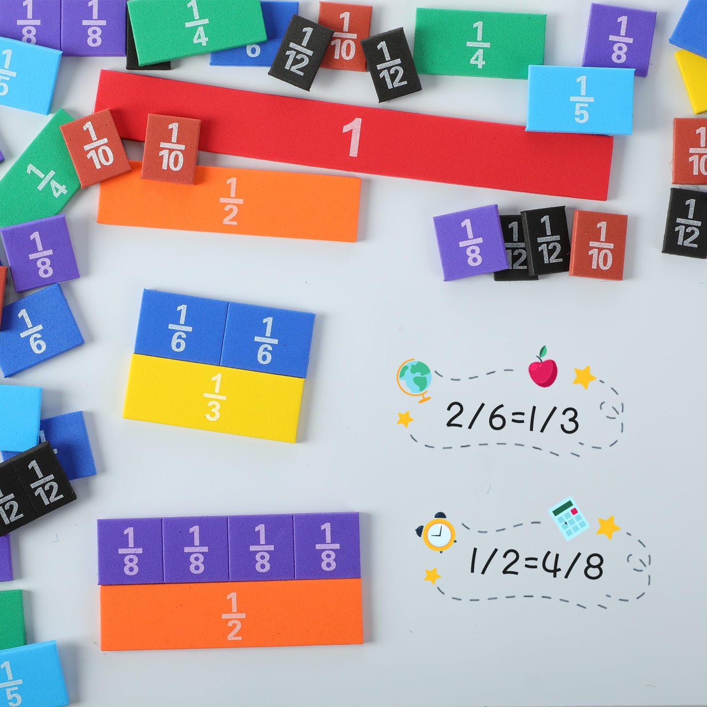 Sayglossy 12 Sets Fraction Tiles Sets for Math Fraction Manipulatives Montessori Math Materials EVA Foam Algebra Tiles Games for Classroom Teaching Aids, Homeschool Supplies