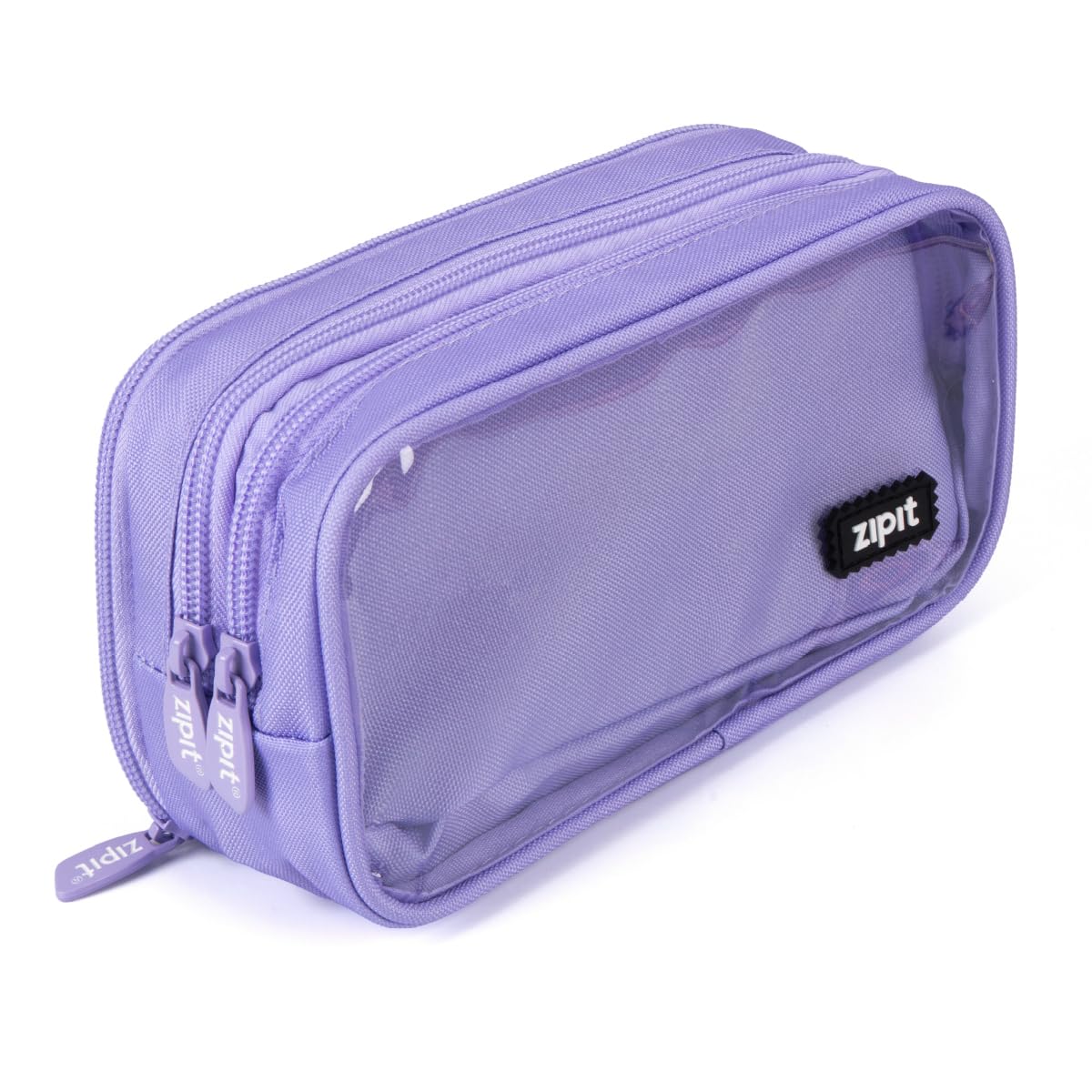 ZIPIT Half & Half Pencil Case for Girls, 3 Compartment Zipper Pouch for School, Stationery Bag for Teen and Adults, Purple