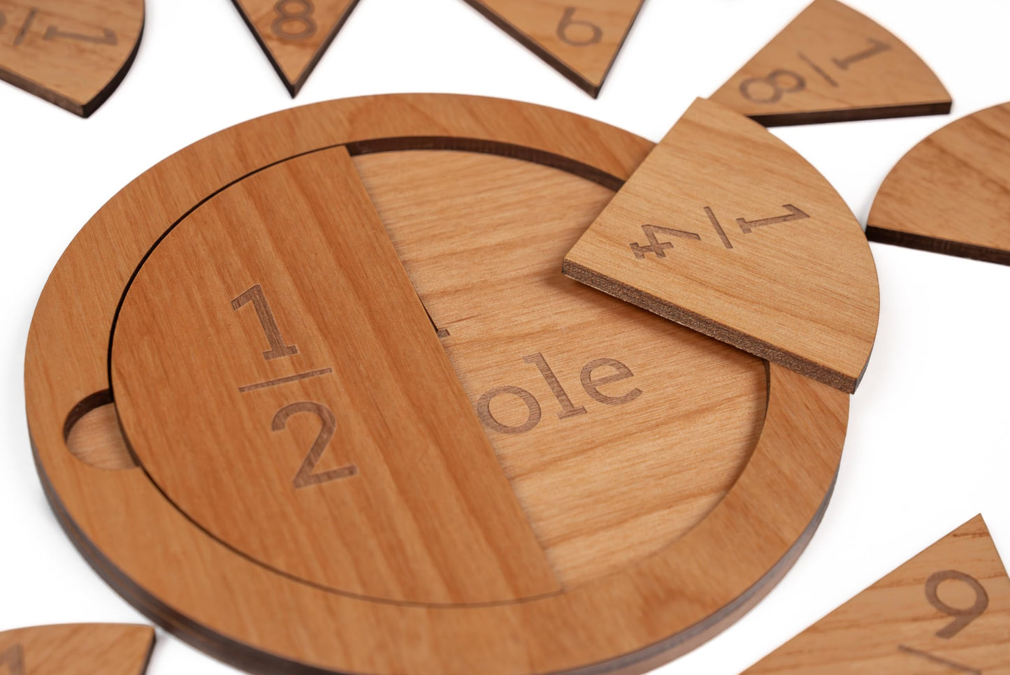 Fraction Tiles - Laser Engraved Alder Wood - Includes 5 inch Tile Holder and Fraction Tiles (23 Tiles)