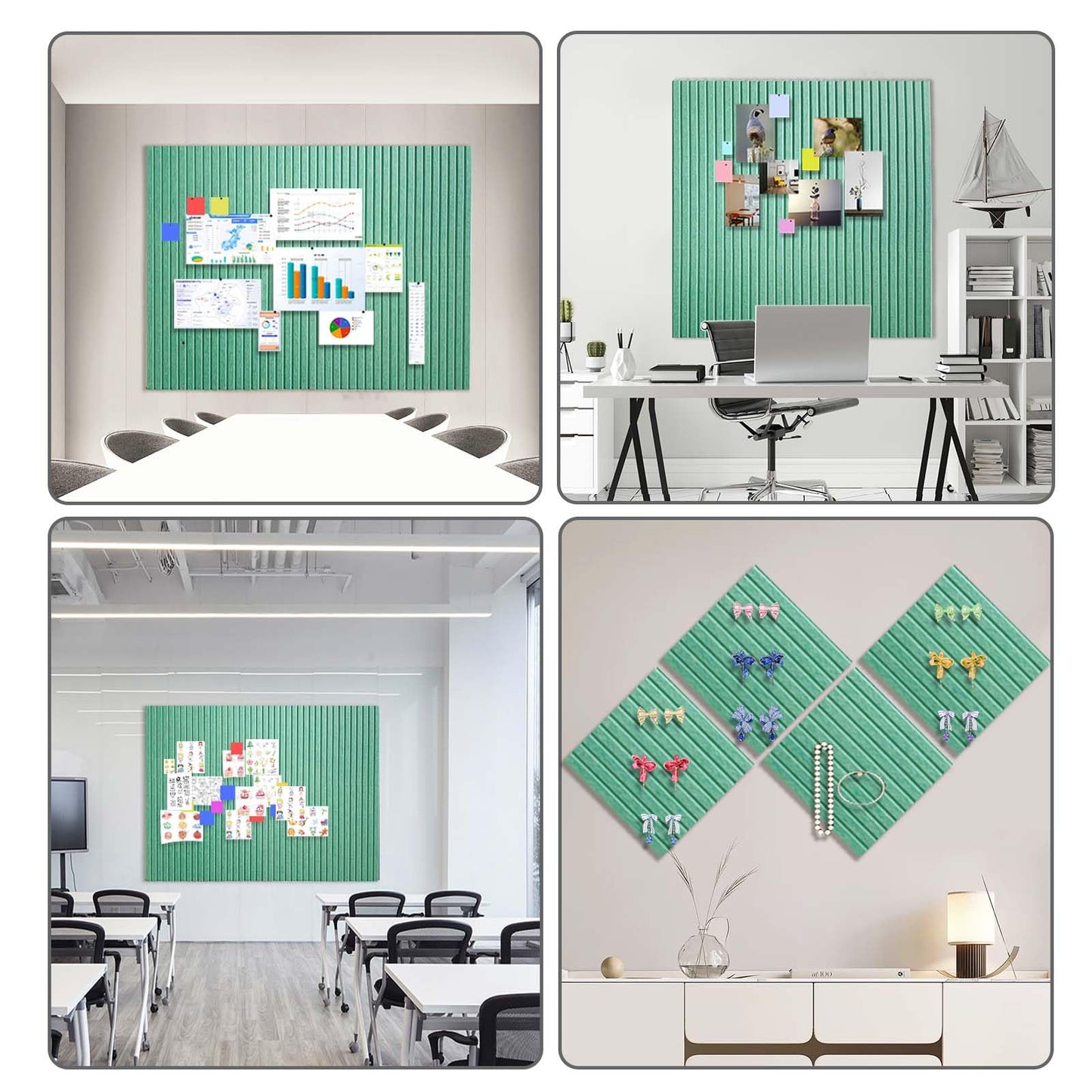 Large Cork Board for Office Decor, 48"x 36" - 1/2” Thick Felt Bulletin Board, 12 Pack Felt Board with Safe Removable Adhesive Tabs, Pin Board Cork Boards for Walls - Jade Green