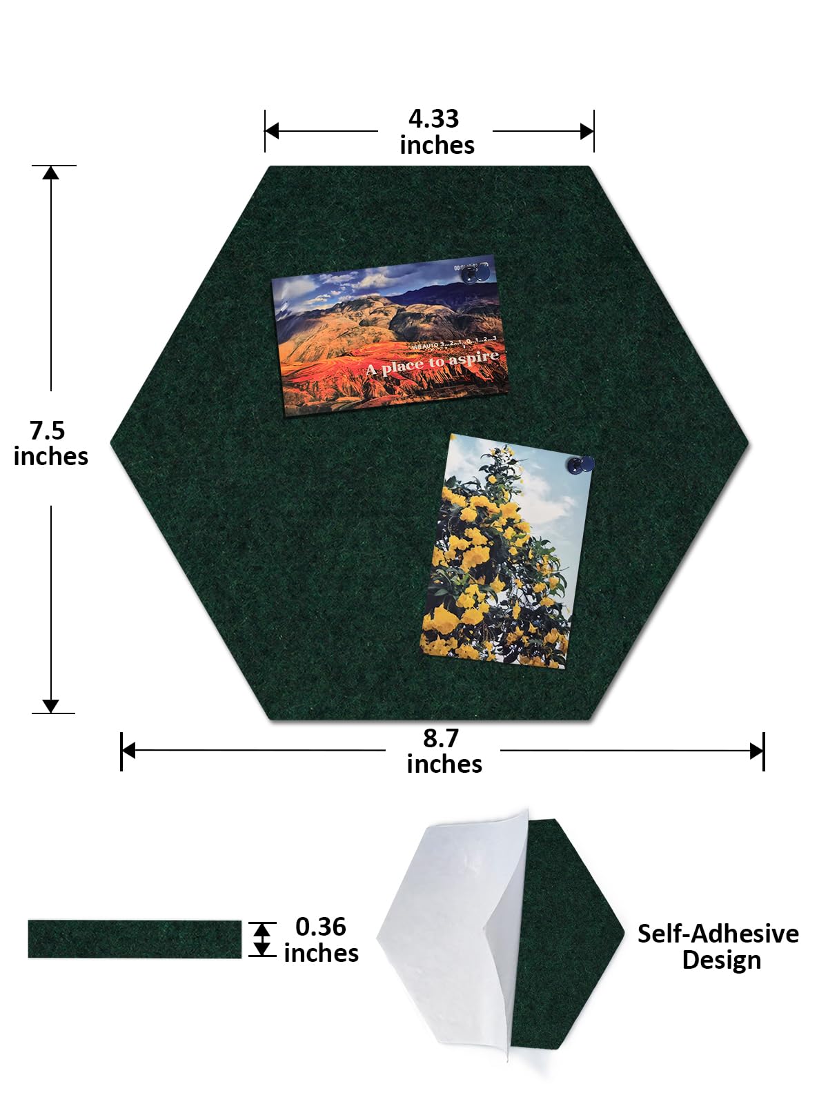 Hexagon Felt Bulletin Board Tiles, 8 Pcs, 8.7 x 7.5 inches, with 20 Pushpins, for Easy Display of Photos Pictures Memos Notices, Felt Wall Tiles for Office Home Classroom (Green)