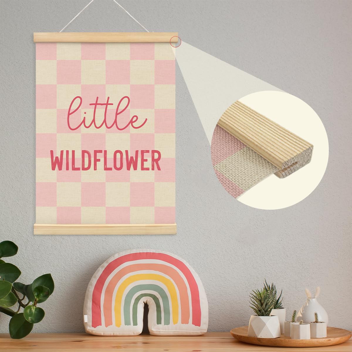 MOFUYU Baby Girl Nursery Decor,Wildflower Wall Decor,Little Wildflower Poster Hanger Frame for Bedroom,Pink Classroom Decor,Girls Room,12x16 Inch