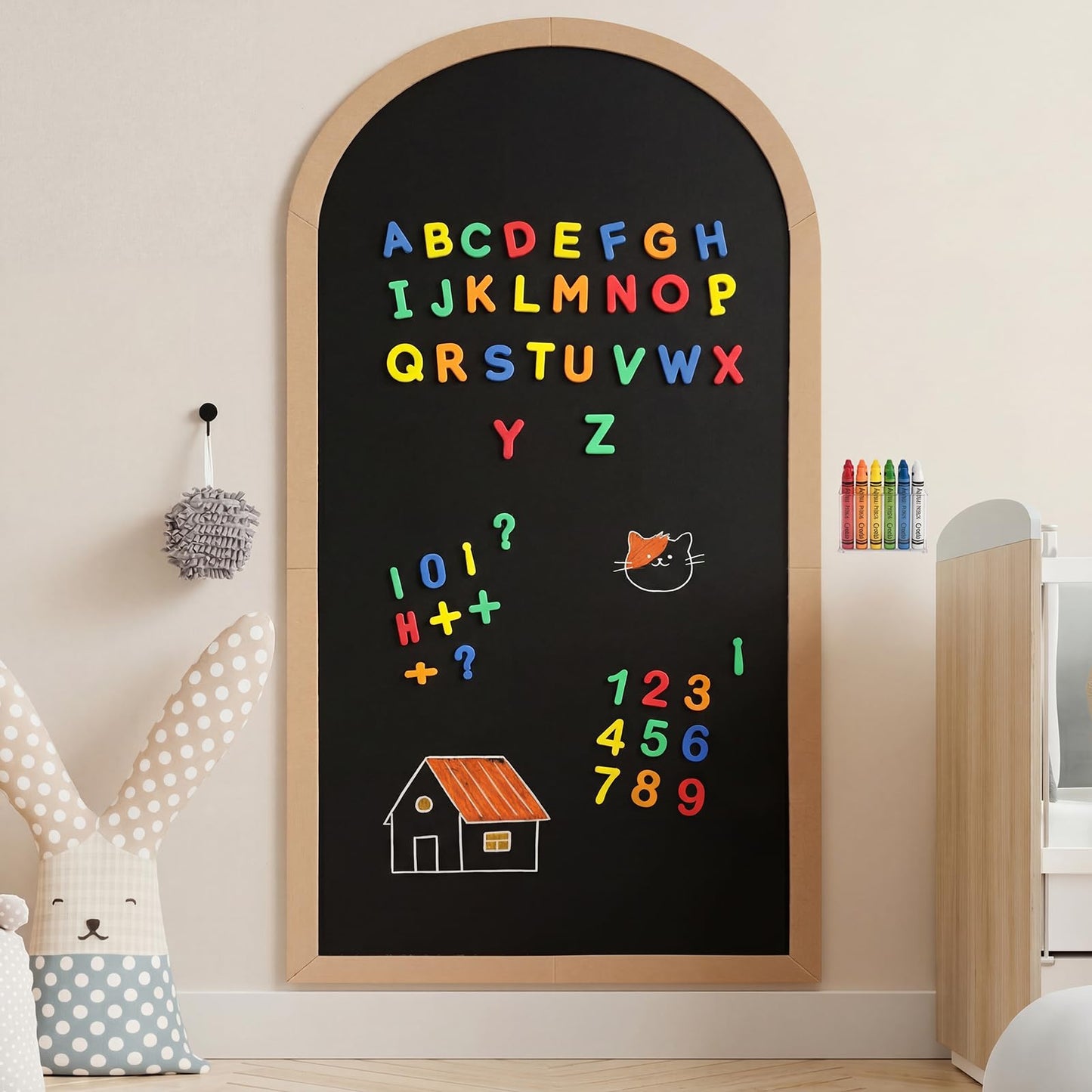 Feifeiya Black Large Magnetic Arch Wall Decal with Wooden Frame 39.3"x17.5" Arch Magnetic Chalkboard Self Adhesive Wall Board Sticker with 36 Magnet Letters Chalk Board Wallpaper Roll