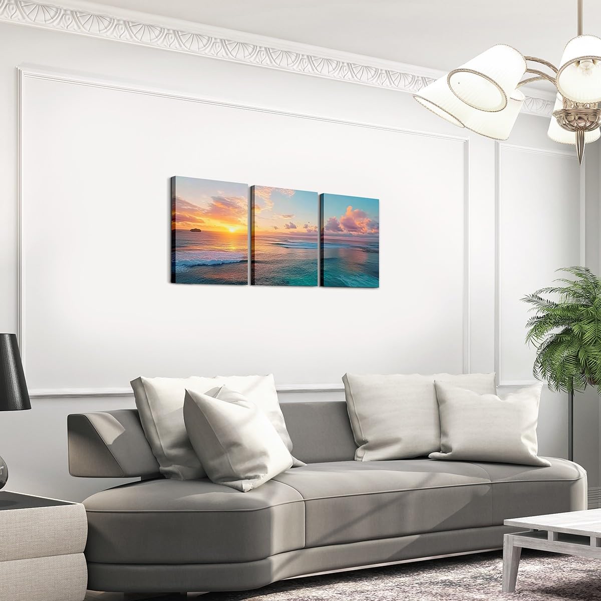 jejeloiu Ocean Canvas Wall Art for Living Room Bedroom 12"x16"x3pcs Beach Coastal Picture Wall Decor for Bathroom Nature Scene Sunset Office Decorations Artwork Posters Hawaiian Summer Beach Painting