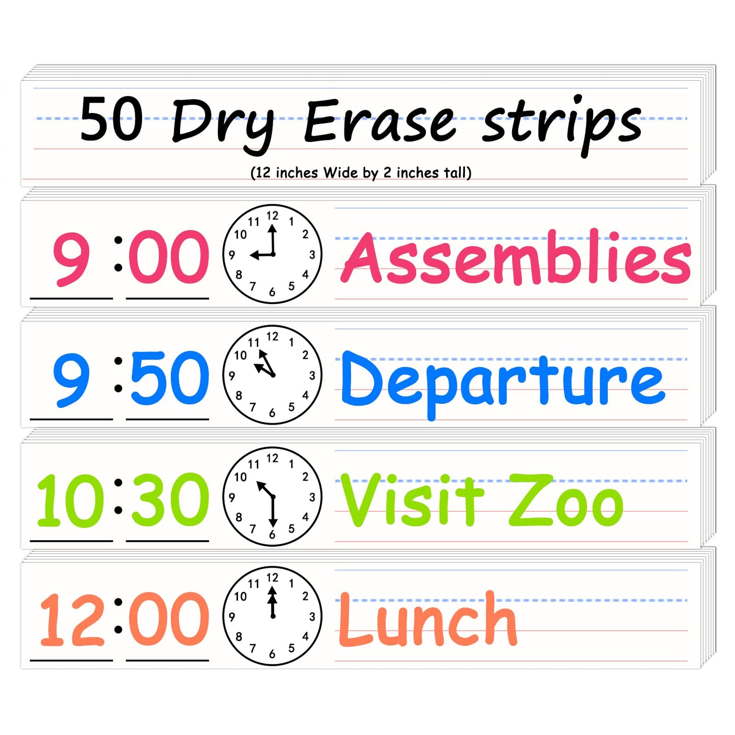 Godery Dry Erase Sentence Strips Cardstock 2” x 12”, Thick Ruled Word Writing Paper, Schedule Card for Teacher Supplies, Classroom and Home, Pack of 50