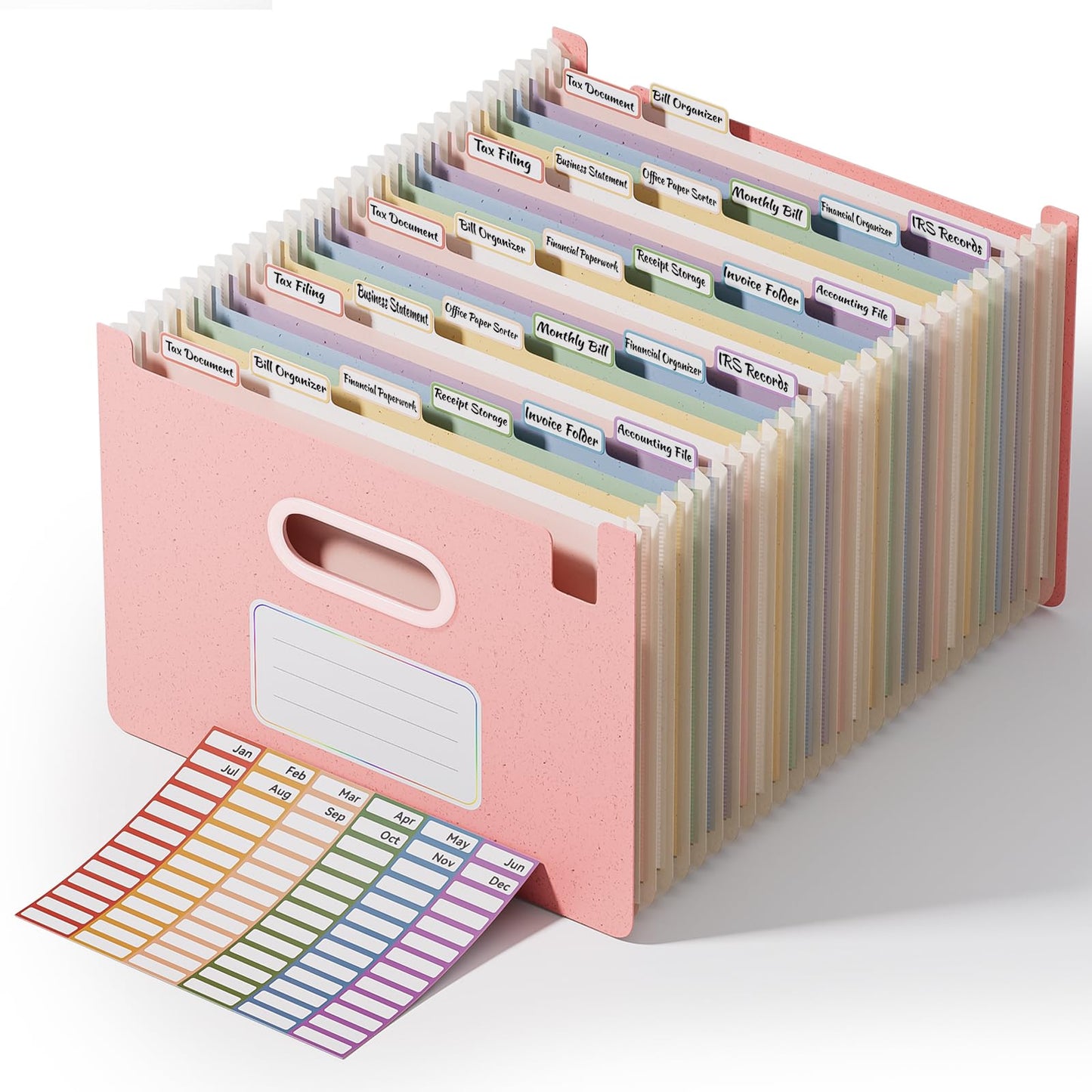 ThinkTex 26-Pocket Accordion File Organizer, Upright Open Top, Monthly Tabs, High Capacity Wheat Straw Expanding File Folder, Fits Letter A4 & Manila Folders for School Home Office -Strawberry Pink