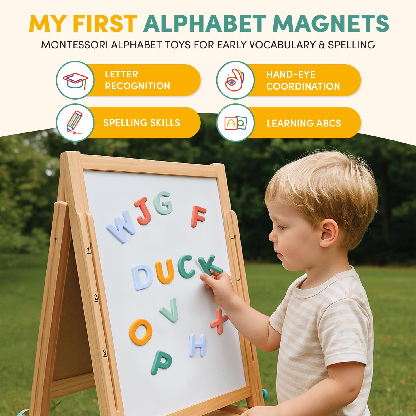 JoyCat Silicone Alphabet Magnetic Letters, 26 Uppercase ABC Fridge Magnets for Toddlers & Kids 3+, Preschool Learning Refrigerator Toy Set, Birthday Gifts for Boys Girls (Subtle Color)