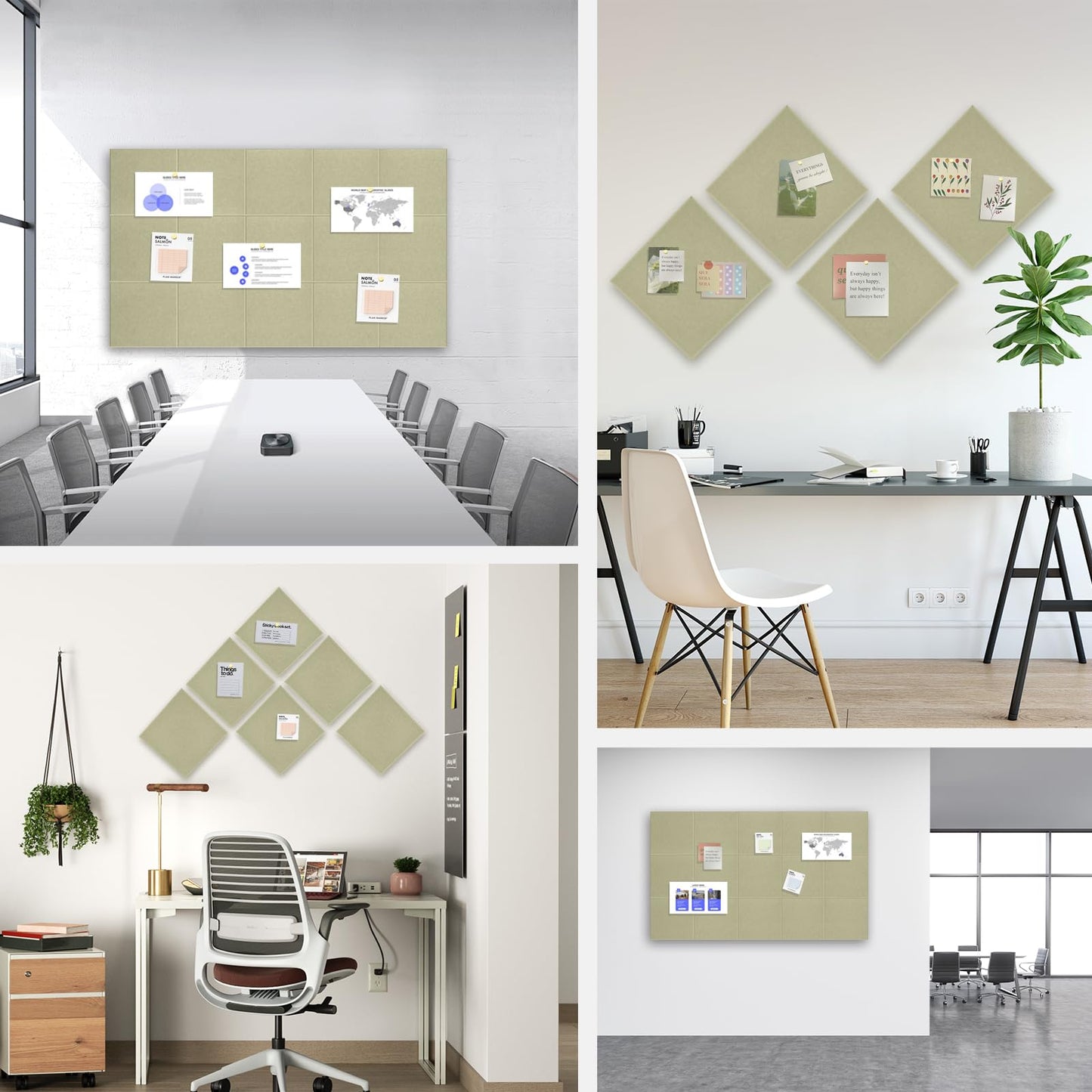 Large Cork Board for Office Wall Decor, 36"x24"- 6 Pack Felt Wall Tiles with Safe Removable Adhesive Tabs, 1/2" Thick, Felt Bulletin Board Pin Board Cork Boards for Walls - Sage Green