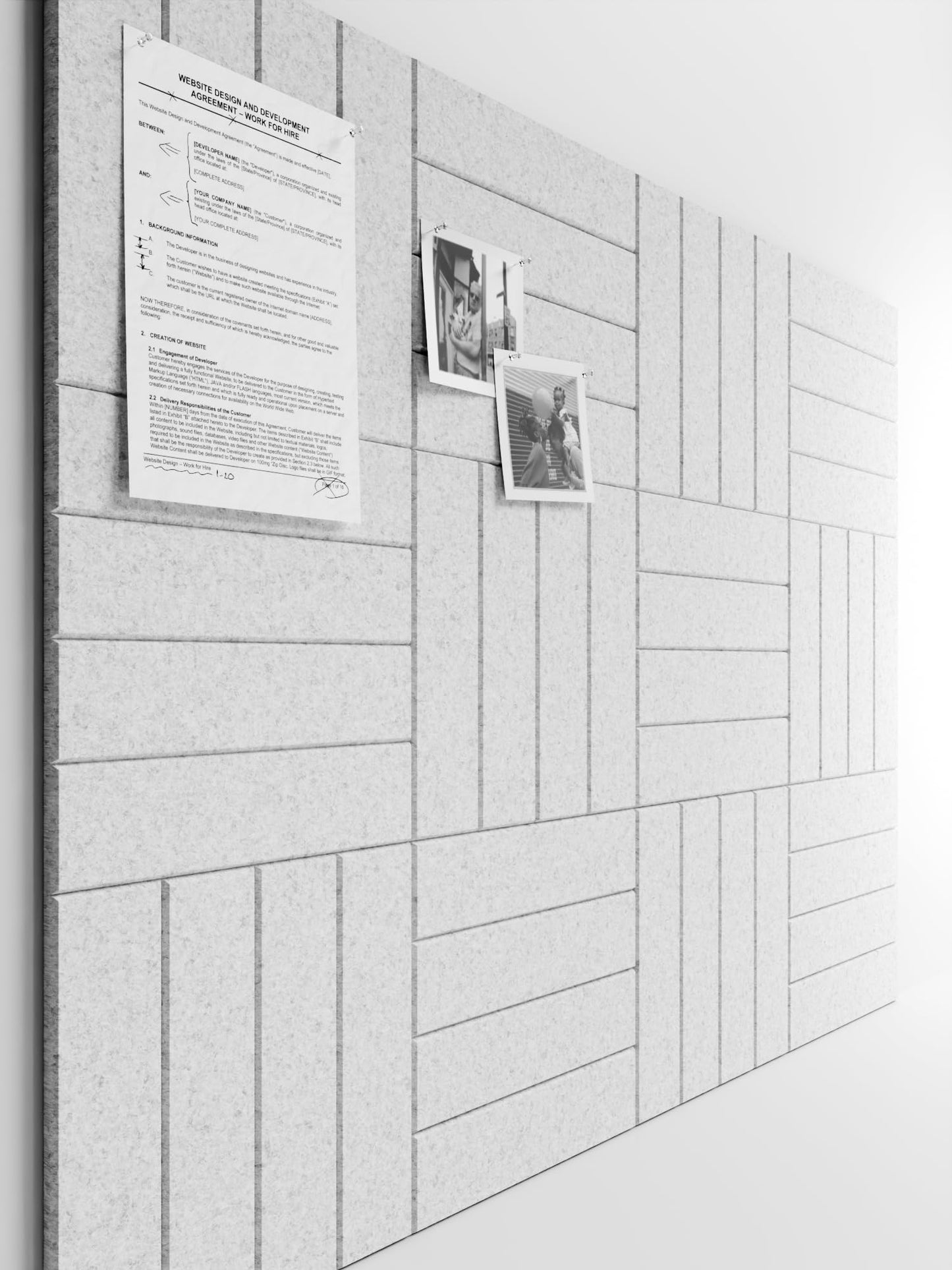 Bumusty Large Cork Board Alternative-48 x 36" Felt Bulletin Board Tiles, with 30 Pushpins, 70 Adhesive Tabs, Bold-Stripe 12-Pack, Cork Boards for Office Push Pin Board Felt Board-Light Gray