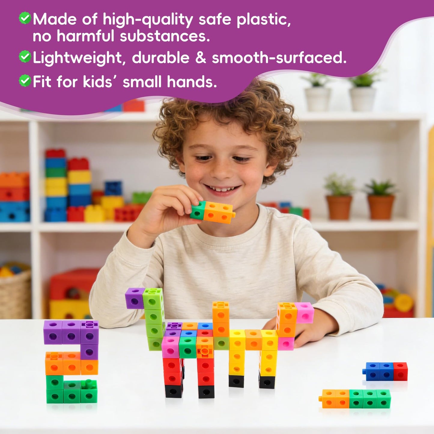 HSDAV 200 Pcs Math Linking Cubes - 10 Colors Connecting Counting Snap Blocks, Math Manipulatives for Early Math & Construction, Educational Toy for Preschool, Kindergarten, Homeschool