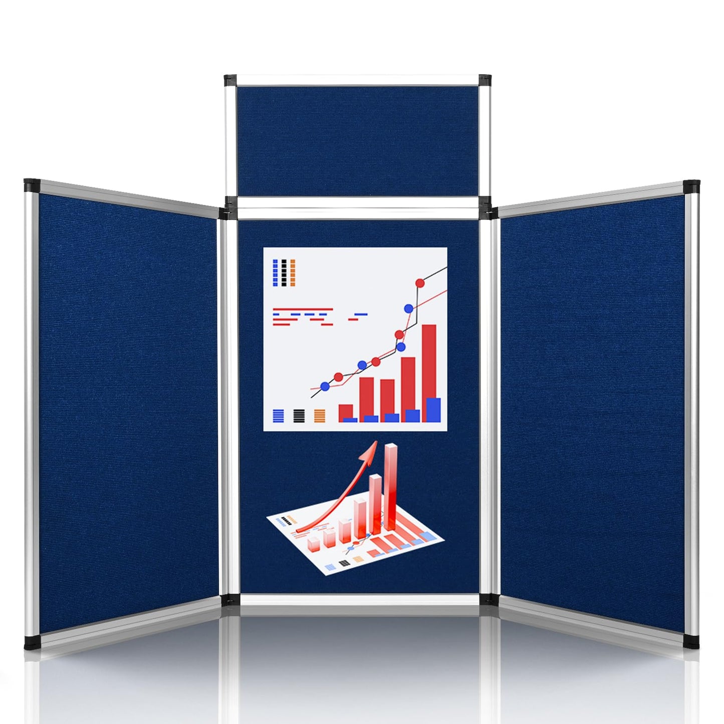 Nisorpa Trade Show Presentation Board, Aluminum Trifold Poster Board 70.8 x 35.4 Inch Display Board with Storage Bag, 3+1 Table Top Folding Panel - Blue