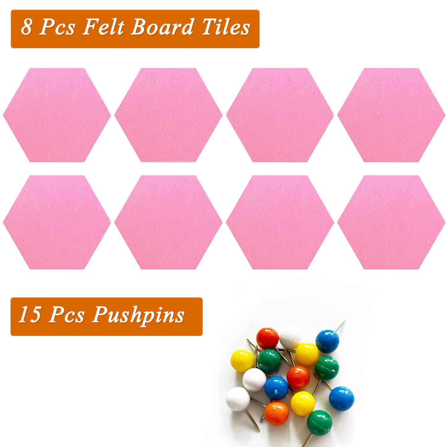HULAVO 8 Pcs Hexagon Felt Cork Bulletin Board Tiles, Self Adhesive DIY Bulletin Board Pin Board for Office School Home Wall Decor Memos Photos Display(Bright Pink)