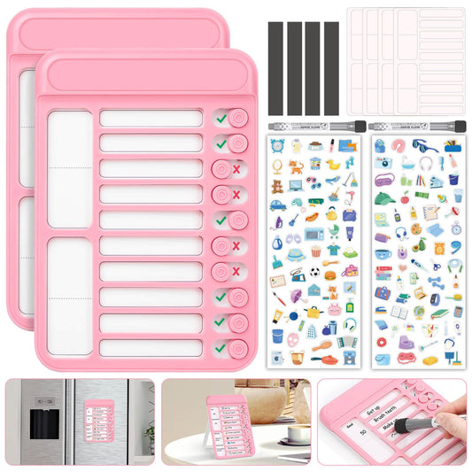Audab 2Pcs Dry Erase Chore Chart for Kids, Magnetic Checklist Board, My Chores Slider Chart to Do List Board, Routine Reward Chart Schedule Board Task Tracker for Home Refrigerator, Wall, Desk (Pink)