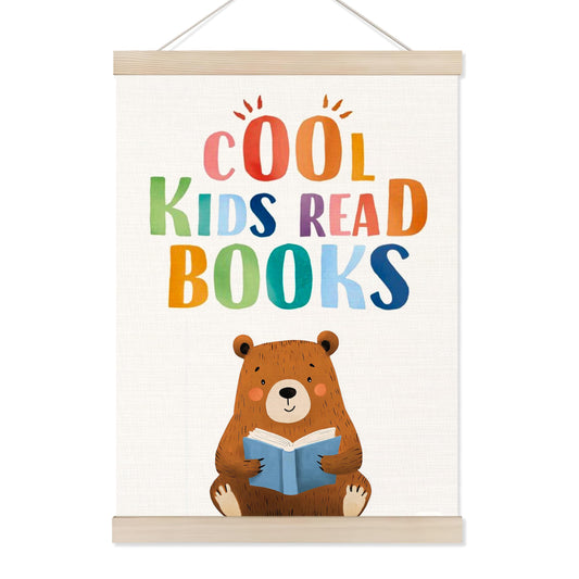 Koesus Cool Kids Read Books Wall Art Poster Hanger Frame 12x16 Inch, Reading Corner Decor for Classroom, Cute Bear Book Canvas Pictures Prints Framed Wall Decor for Kids Room Nursery Playroom