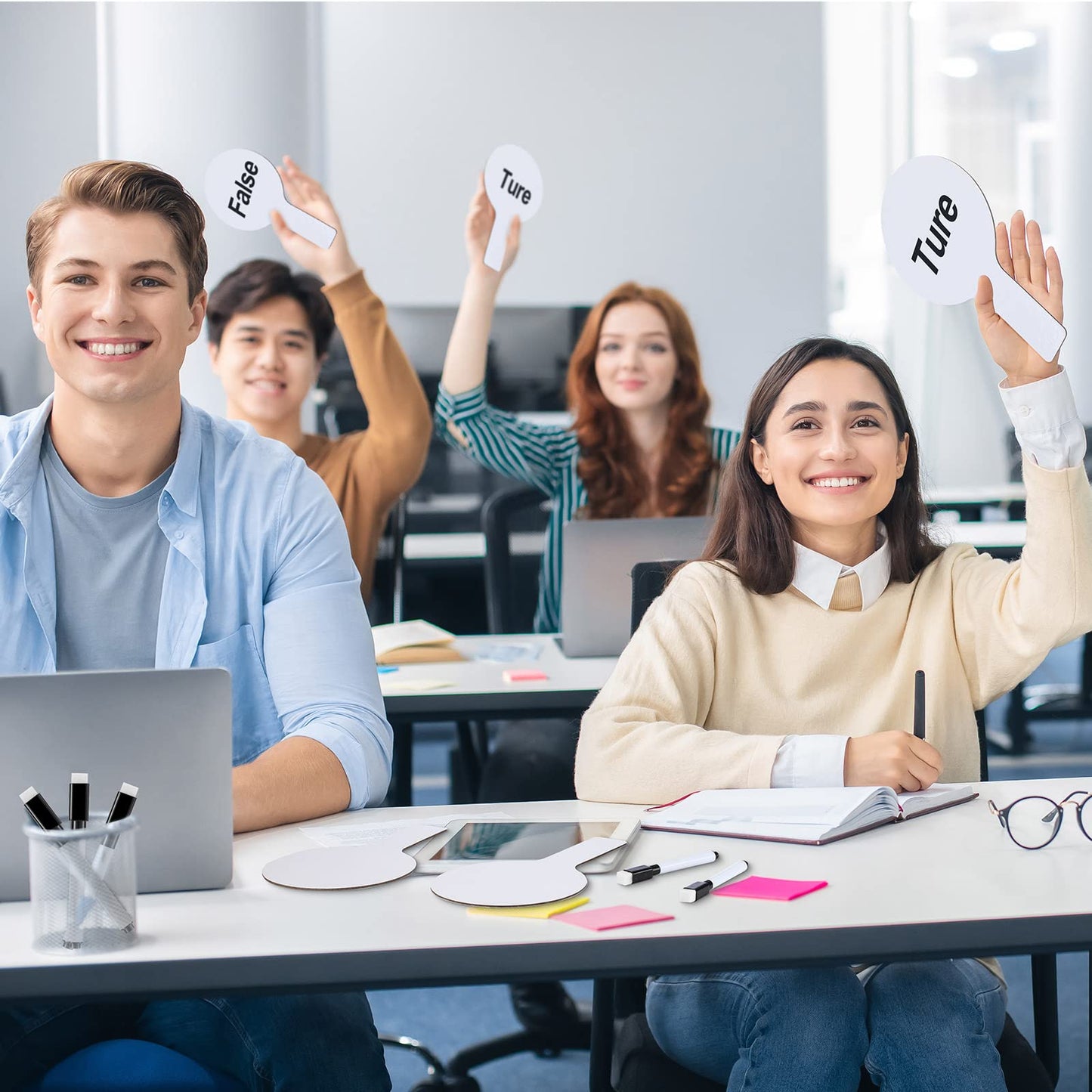 36 Sets 5x9 Inch Answer Dry Erase Paddles and 36 Black Marker Set Handheld Small Dry Erase Board Double Sided Auction Paddles Handheld Whiteboard for Classroom Voting Answering Auction Bidding