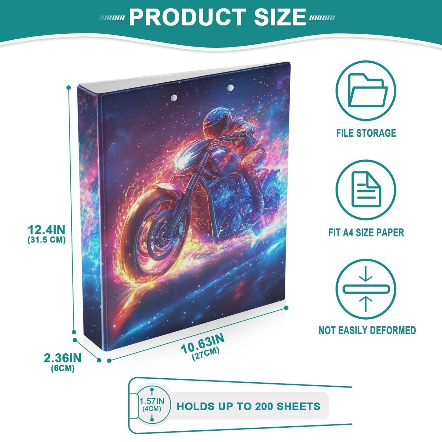 Motorcycle Round Ring Binders 1.5 Galaxy Race Car Sports 3 Ring Clipboard Binder for Office School Work Supplies File Folder 200 Sheet Capacity Easy Open