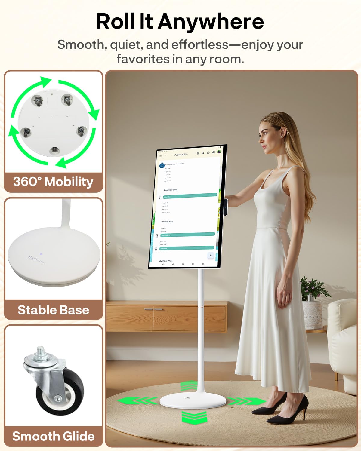 SYLVOX 27" Smart Rolling Display with Stand, Portable Touchscreen Monitor for Streaming TV Apps, Built-in 4-5H Battery, 1080P with 8MP Removable Webcam for Home, Office & Entertainment