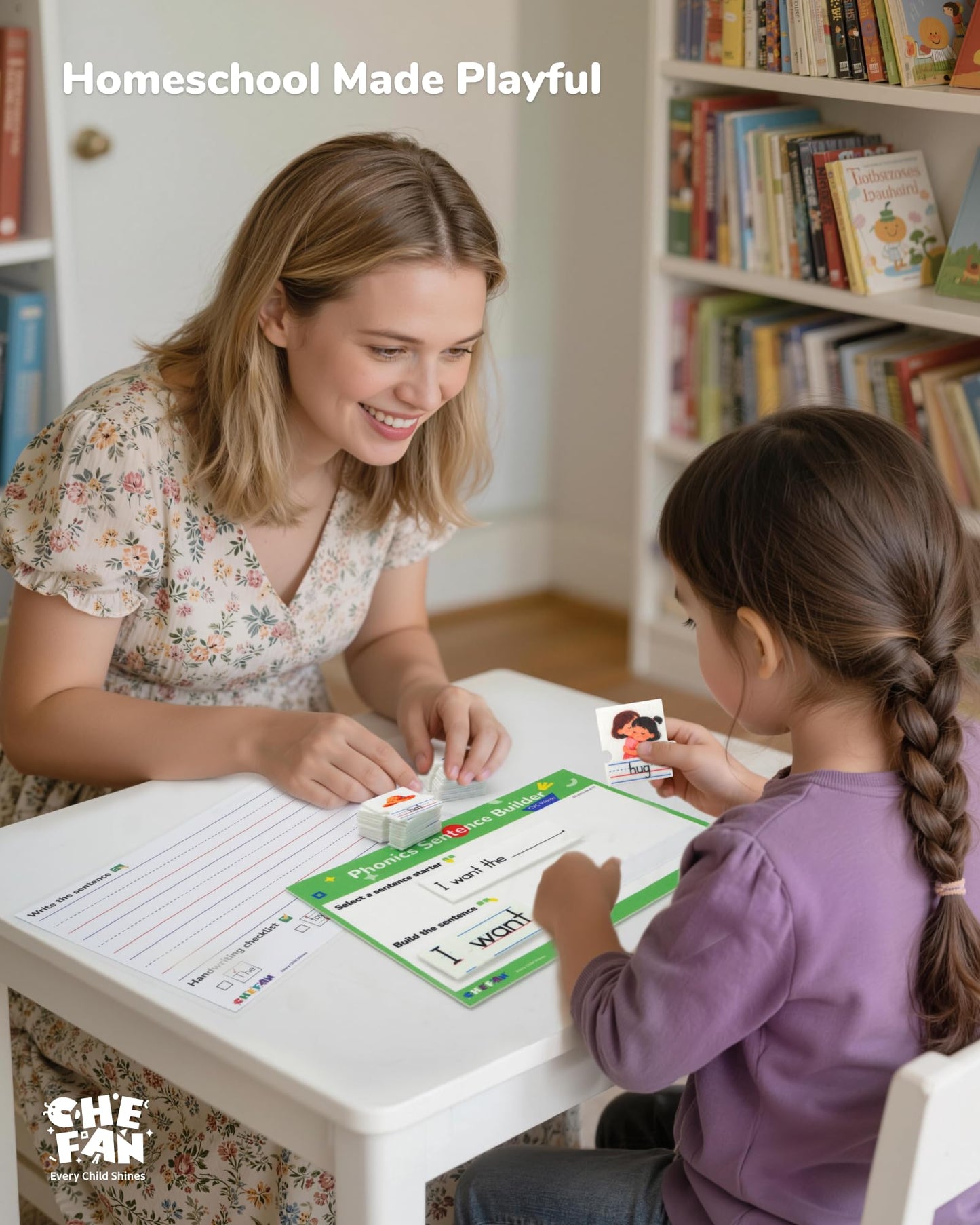 CHEFAN Sentence Building for Kids, Phonics Sentence Builder, CVC Word Games for Kids, Sight Words Flash Cards, Learn to Read Handwriting Practice, Preschool Kindergarten Homeschool & Speech Therapy