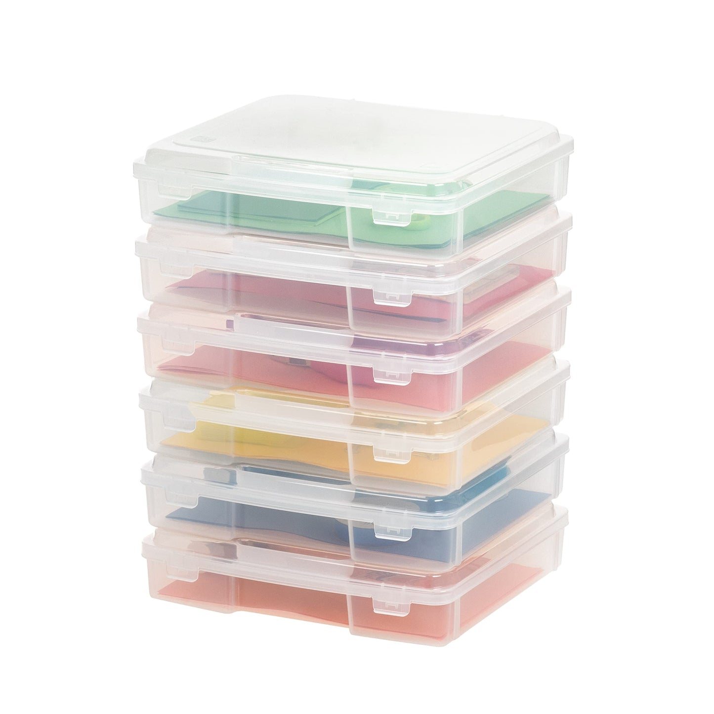 IRIS USA Board Game Storage Containers, 6-Pack |Made in USA| Organizers with Built-In Handle & Snap-Tight Lid for Puzzles, Scrapbook, and Fits 8.5" x 11" or A4 Papers, Thick - Clear