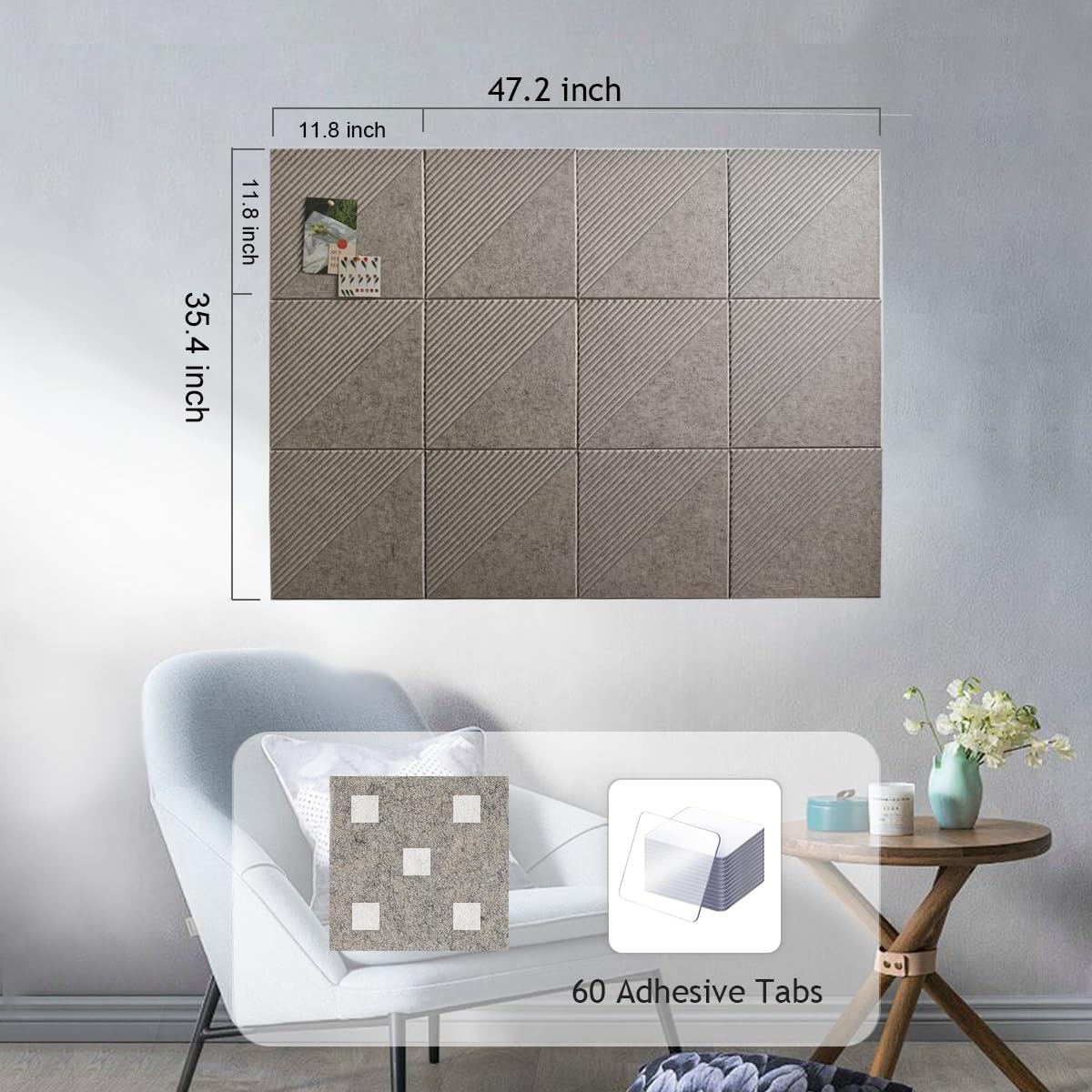 Large Cork Board for Walls 48"x 36", 12 Pack Felt Wall Tiles with Safe Removable Adhesive Tabs, Cork Board for Office,Pinboard Bulletin Board - Deep Camel