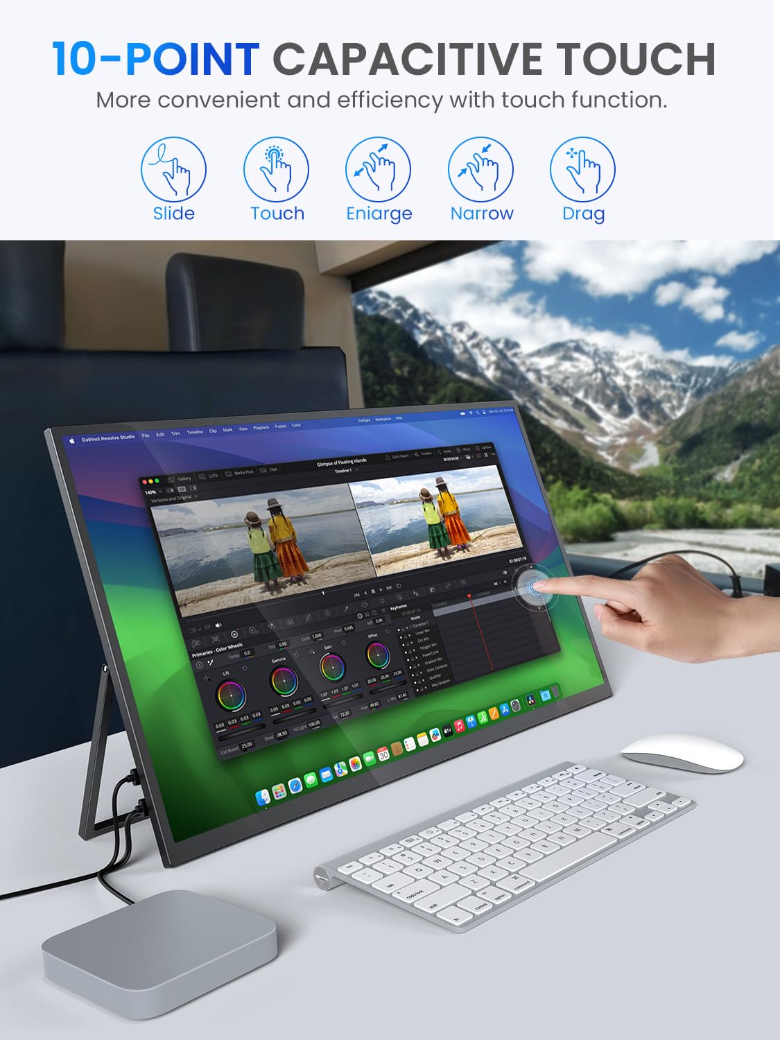 UPERFECT Portable Monitor Touchscreen 2K QLED, 22" Gaming Monitor w/VESA & 180° Adjustable Stand, 2560×1440 QHD FreeSync HDR, 100% DCI-P3, USB-C HDMI Travel Second Monitor for Laptop, PC, Game Console