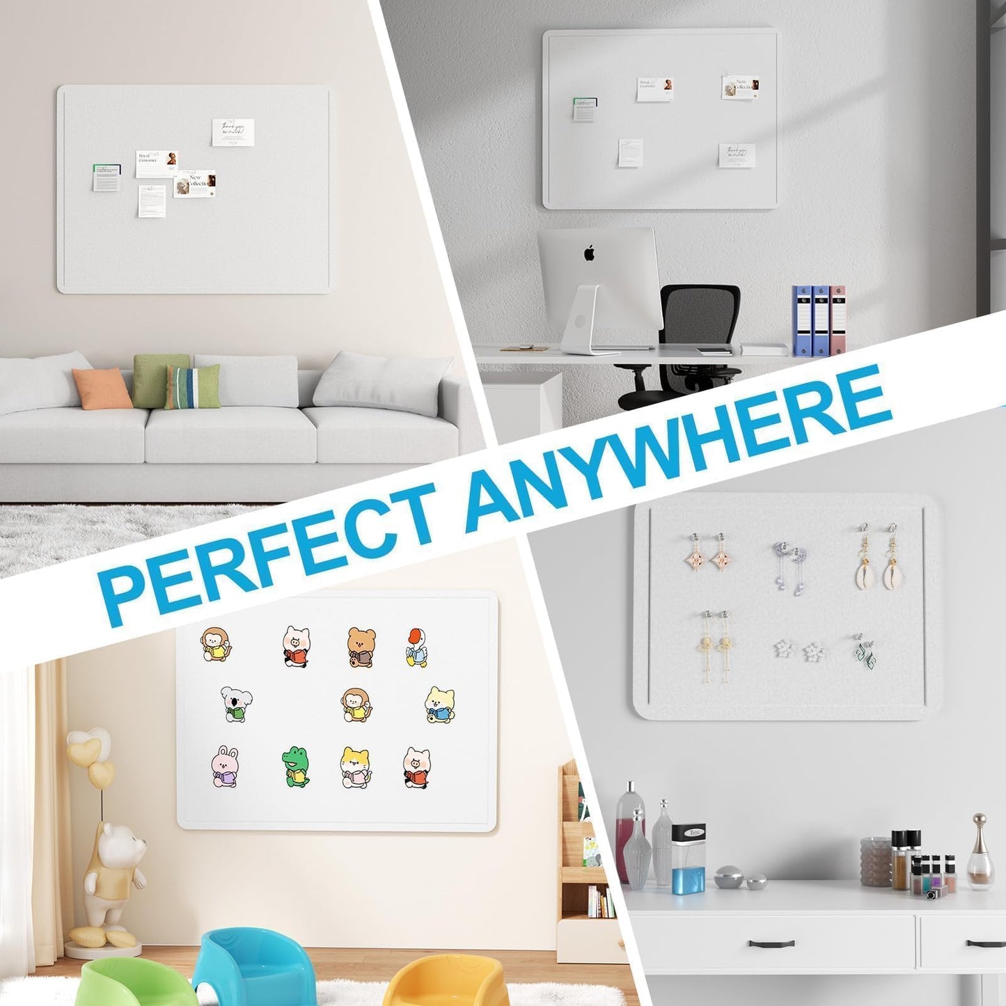 Felt Bulletin Board for Wall 24" x 18" Unfolded Size, Small Frameless Felt Pin Board, Soft Cork Board Alternative for Office, Home Planning, Notes, Photos & Wall Decor, Foldable Shipping, Easy Install