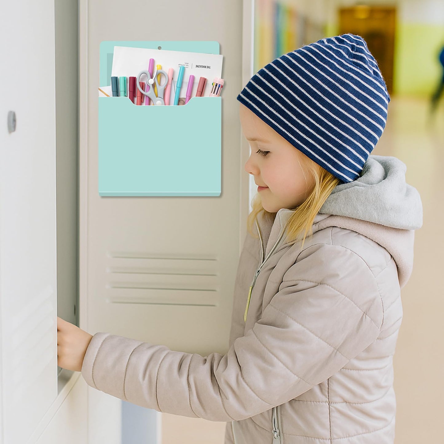 Fuutreo 6 Pcs Magnetic Wall File Organizer Magnetic Wall File Holder Refrigerator Magazine Holder for Mail Letters Paper(Aqua Green,Vertical-large)