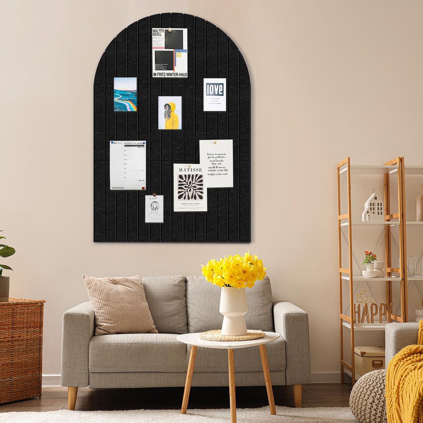 Yunihome Large Cork Board for Wall & Office Decor, 36" x 24" Arched Felt Bulletin Board Pin Board Vision Board with 30 Pins – 6 Customizable Wall Tiles for Office Home Bedroom, Photo & Picture Display