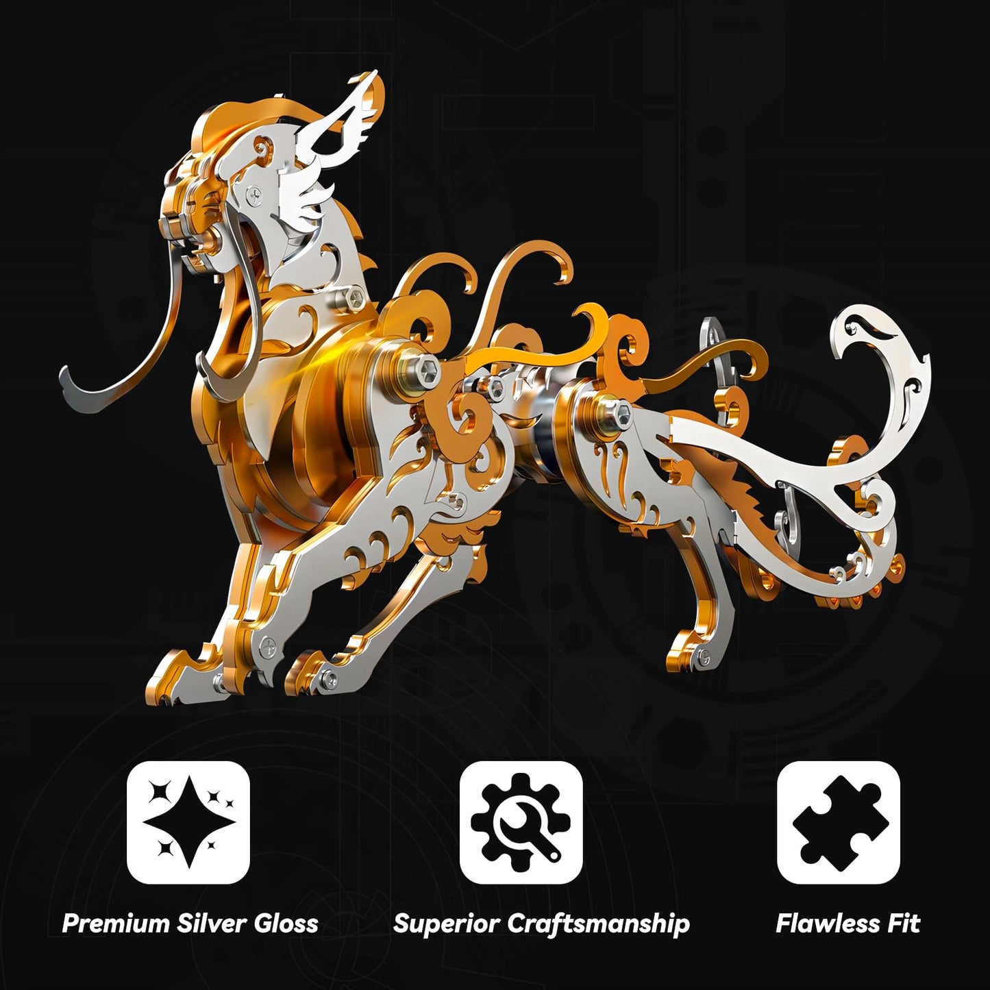3D Metal Puzzles,3D Metal Puzzle for Adults,Mechanical Model Kit Orange Lu Wu,Steel 3D Puzzles Stainless Steel Ornaments for Adults Home Decor Art Craft Gifts Toys