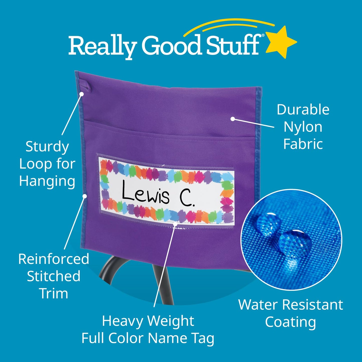 Really Good Stuff Early Childhood Classic Chair Pockets - Set of 6 - Purple/Blue - Classroom Essentials & Must Haves, Seat Sacks for Students, Desk Organizer, Storage Bag