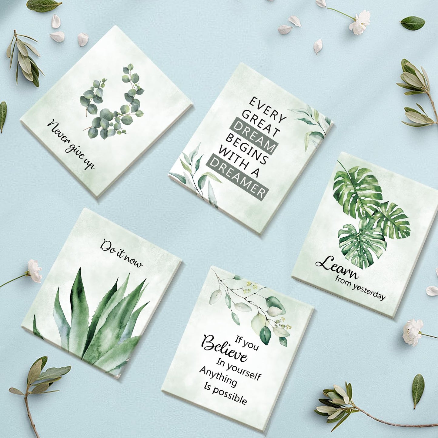 CHDITB Inspirational Plant Art Office Decor, Positive Affirmations Wall Decor, Botanical Canvas Motivational Framed Wall Art,Set Of 6(8x10 Inch) Eucalyptus Leaves Sage Poster For Classroom Home Decor