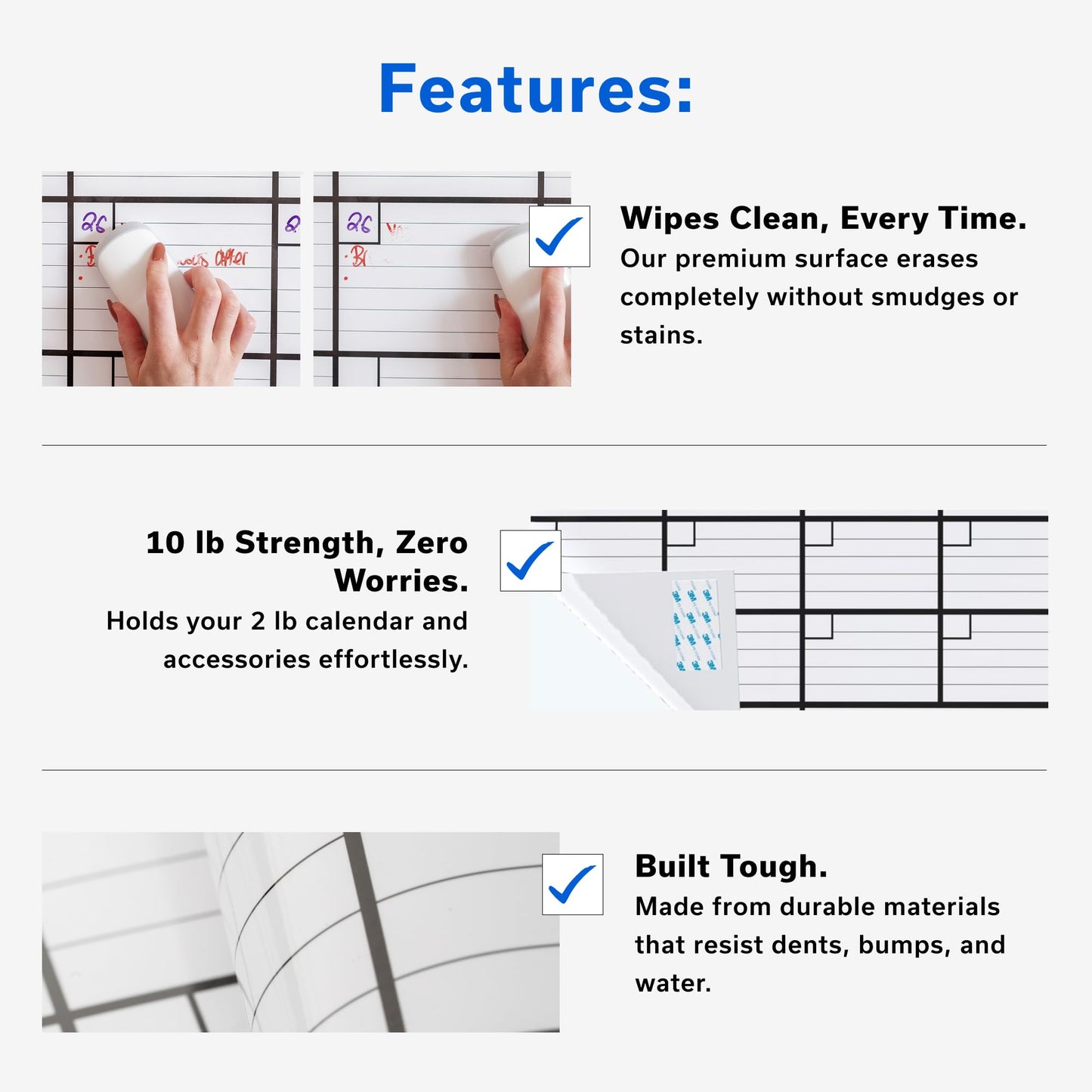 (2 PK) 3 Month Dry Erase Calendar for Wall 40x17, Family Office Large Reusable Big, Monthly Giant Dry Erase Planner, Rolled Whiteboard White Board, Classroom Calendar for Undated Wall Erasable