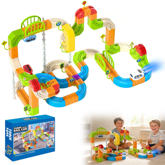 Electric Train Set for Kids Ages 3-8, 242Pcs 3D Flexible Race Track Toy, Gravity-Defying 360° Loop Building Set, STEM DIY Railroad Learning Toy Gift for Toddlers Boys Girls
