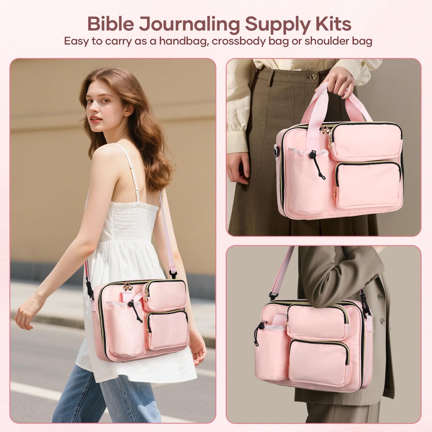 Bible Cover Case for Women, Large Bible Bag with Removable Pencil Case, Shoulder Strap and Highlighters for Bible Study Supplies, Church Bag Carrying Journaling Kit, Christian Gift for Women