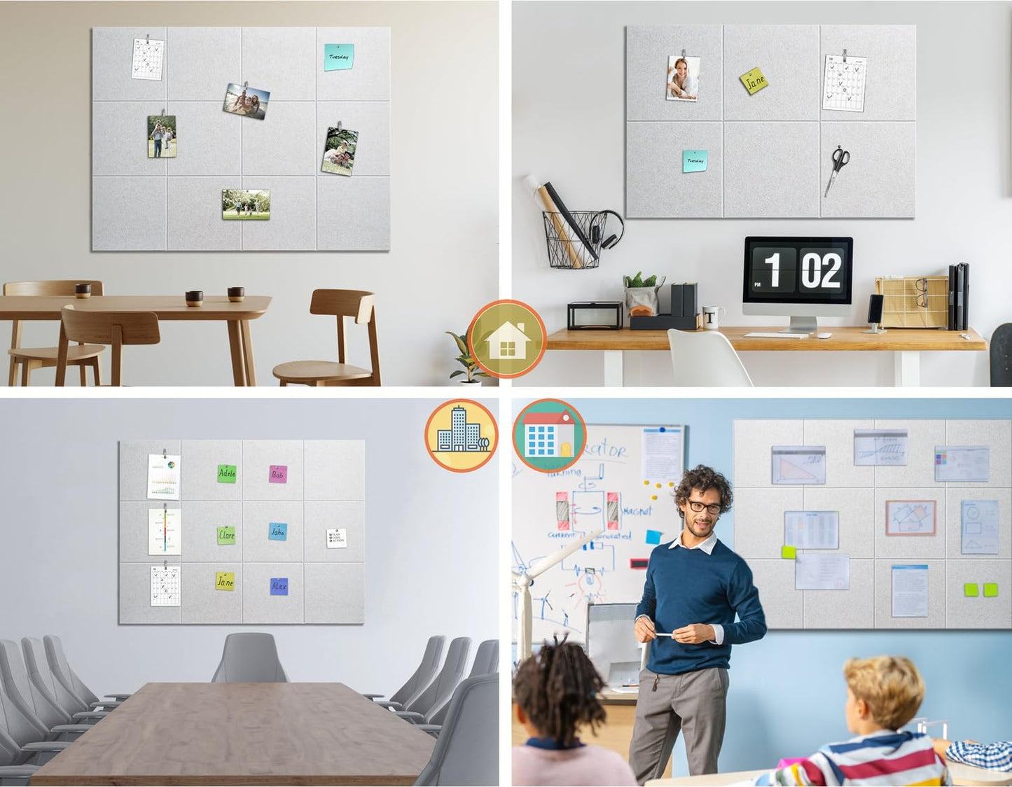 G Gamit Felt Wall Tiles Bulletin Board Large Cork Board Alternative 6 Pack 11.81”x11.81”x0.47” Felt Pin Board Tack Board with Safe Removable Adhesive Tabs for Home Office School 36x24 (Light Camel)