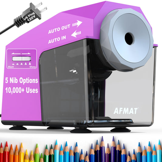 AFMAT Electric Pencil Sharpener, Fast & Hands-Free, 10K+ Uses, 5 Nibs, Fully Automatic Pencil Sharpener for Classroom, Heavy Duty Sharpeners for No.2/Jumbo/Colored Pencils (φ6.5-10.5mm) US Plug(120V)