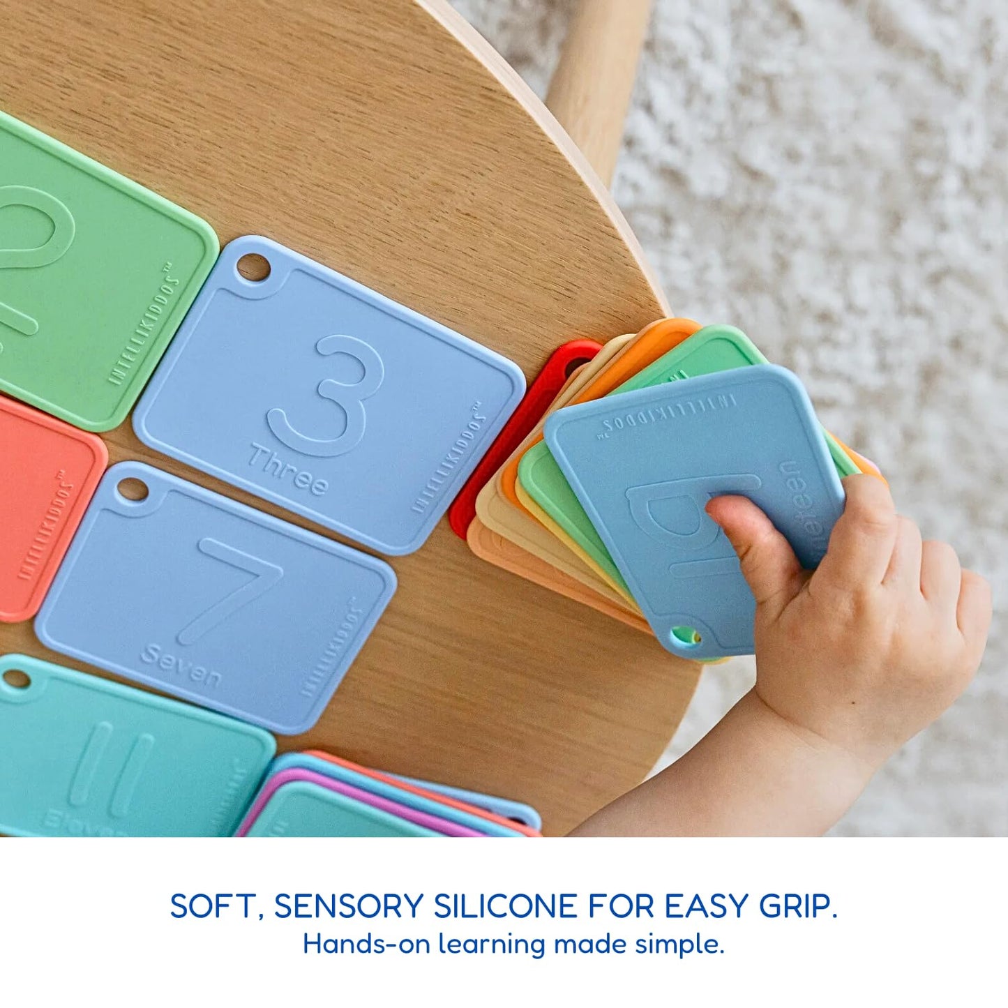 INTELLIKIDDOS Sili123s Number Flash Cards, Non-Toxic Silicone Number Flash Cards for Toddlers 1-3, Montessori Sensory Fruits Counters Math Manipulatives Flashcards, Dishwasher Safe Baby Cards