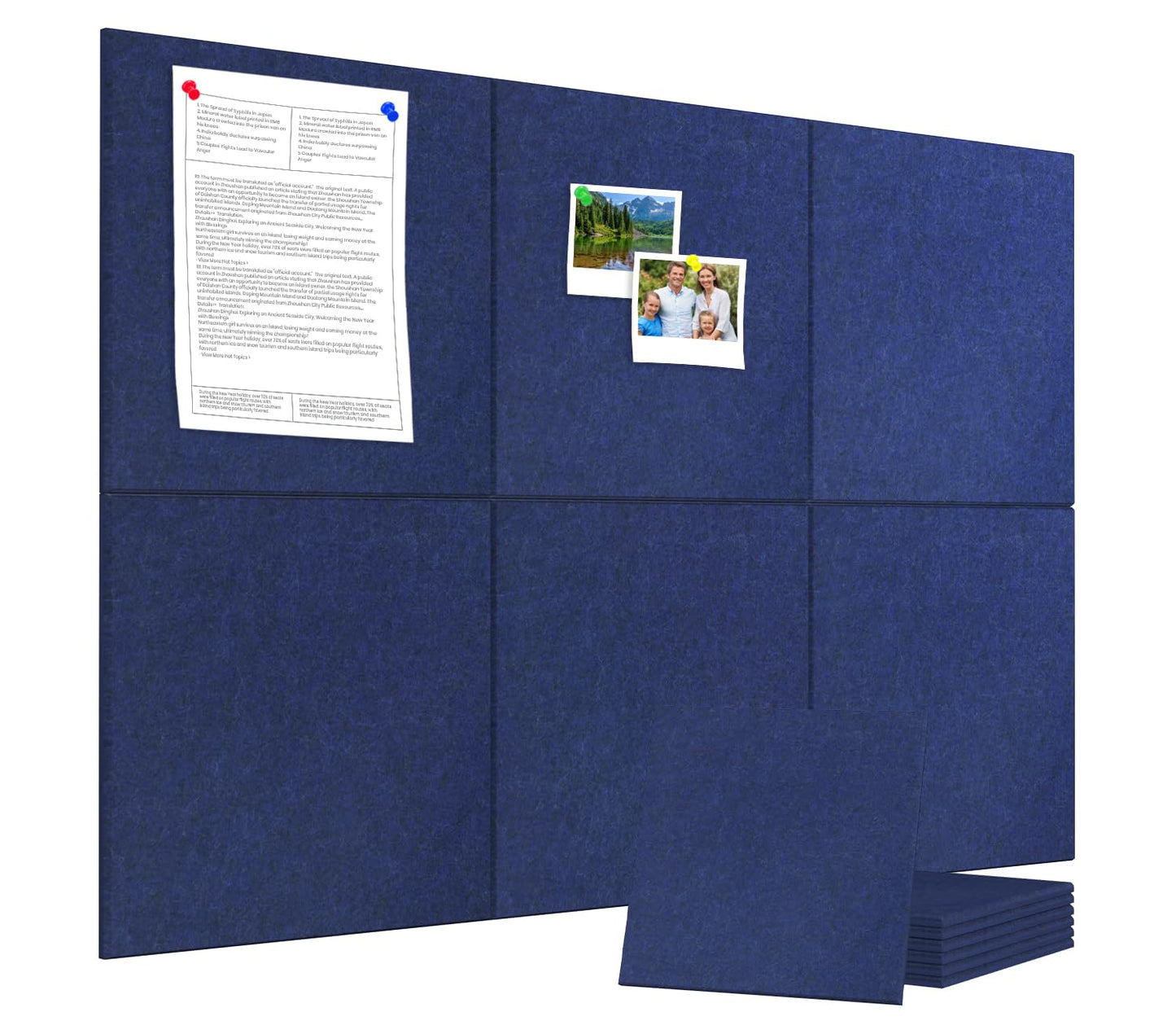 Large Cork Board Alternative 36" X 24" Bulletin Board - 6 Pack Removable Felt Wall Tiles with 20 pushpins, Large Cork Boards for Walls Cork Board for Office Pin Board Tack Board - Denim Blue