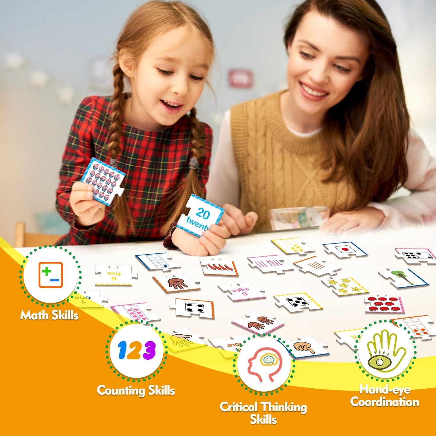 Kasfalci Number Puzzle Flash Cards, 80 PCS Counting Math Flashcards for Kids Toddler, Matching Games, Preschool Kindergarten Activities Classroom Must Haves, Educational Toys