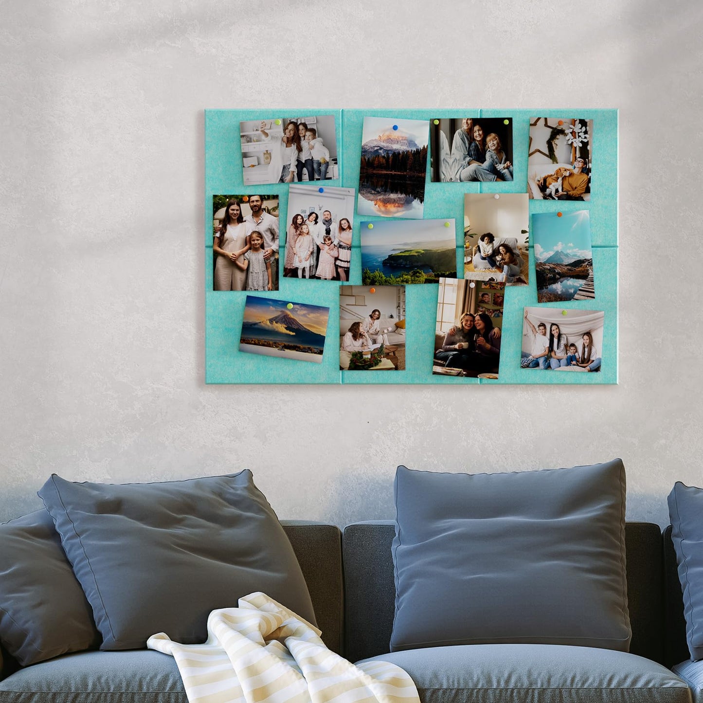 MaxGear Large Cork Board for Wall 36" x 24", Aqua Blue Bulletin Board, 6 Pack Felt Wall Tiles with Pushpins, Cork Boards for Office Push Pin Board Tack Board Felt Board