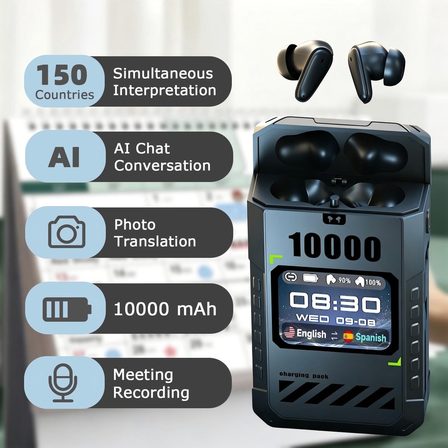 AI Language Translator Earbuds, Real-Time Voice Translation in 145 Languages, Bluetooth Wireless Translator Device for Travel, Business Meetings, Study & International Communication
